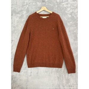 Farah Mens Sweater Birchall 100% Lambswool Crew Sweater Orange Tweed XXL